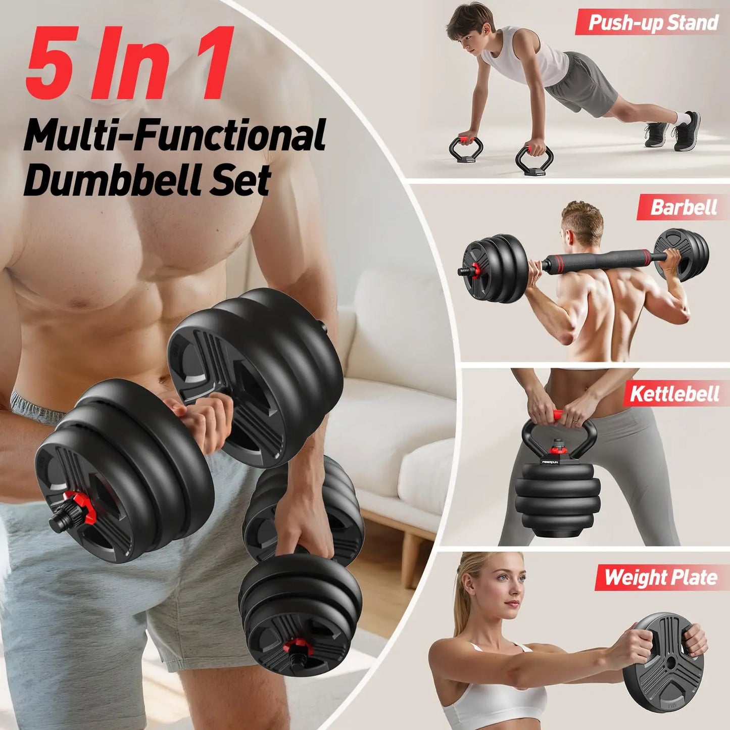 FED Fitness 5 In 1 Adjustable Dumbbell Set Barbell Stand - Alice's Wellness Hub