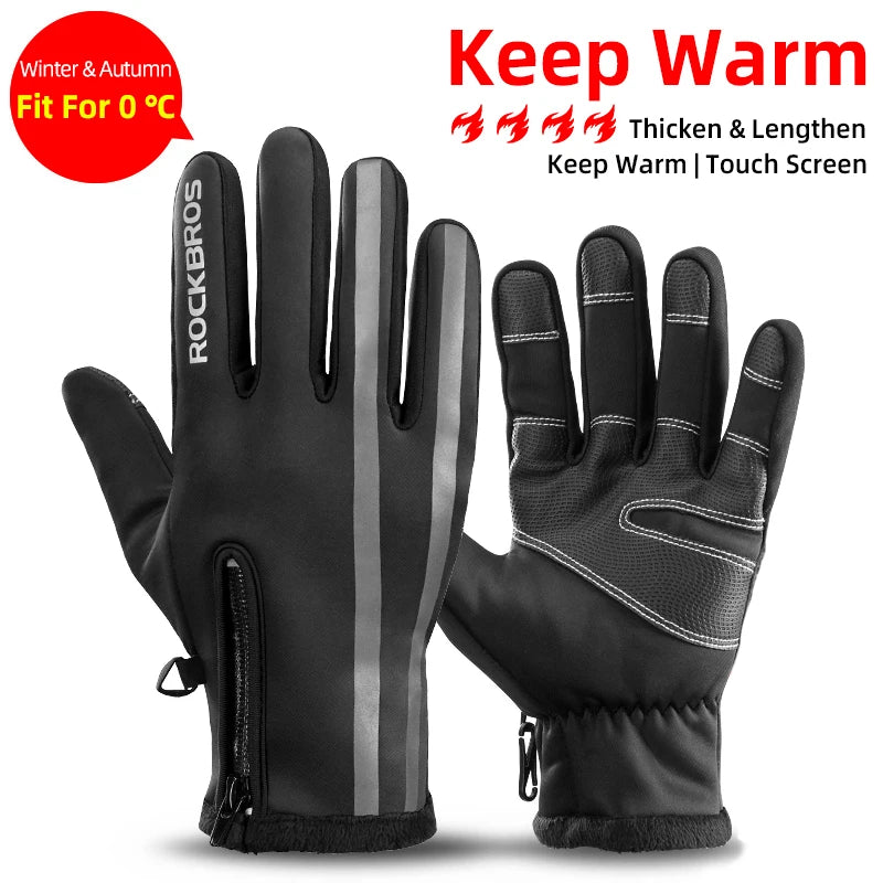 ROCKBROS Thermal Winter Cycling Gloves Windproof Touch Screen Full Finger
