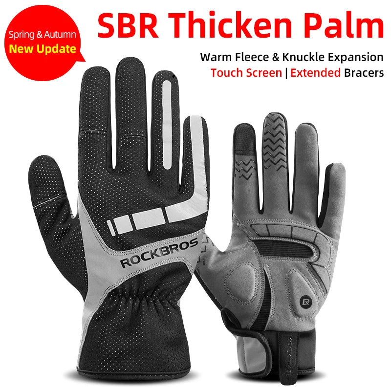 ROCKBROS Thermal Winter Cycling Gloves Windproof Touch Screen Full Finger