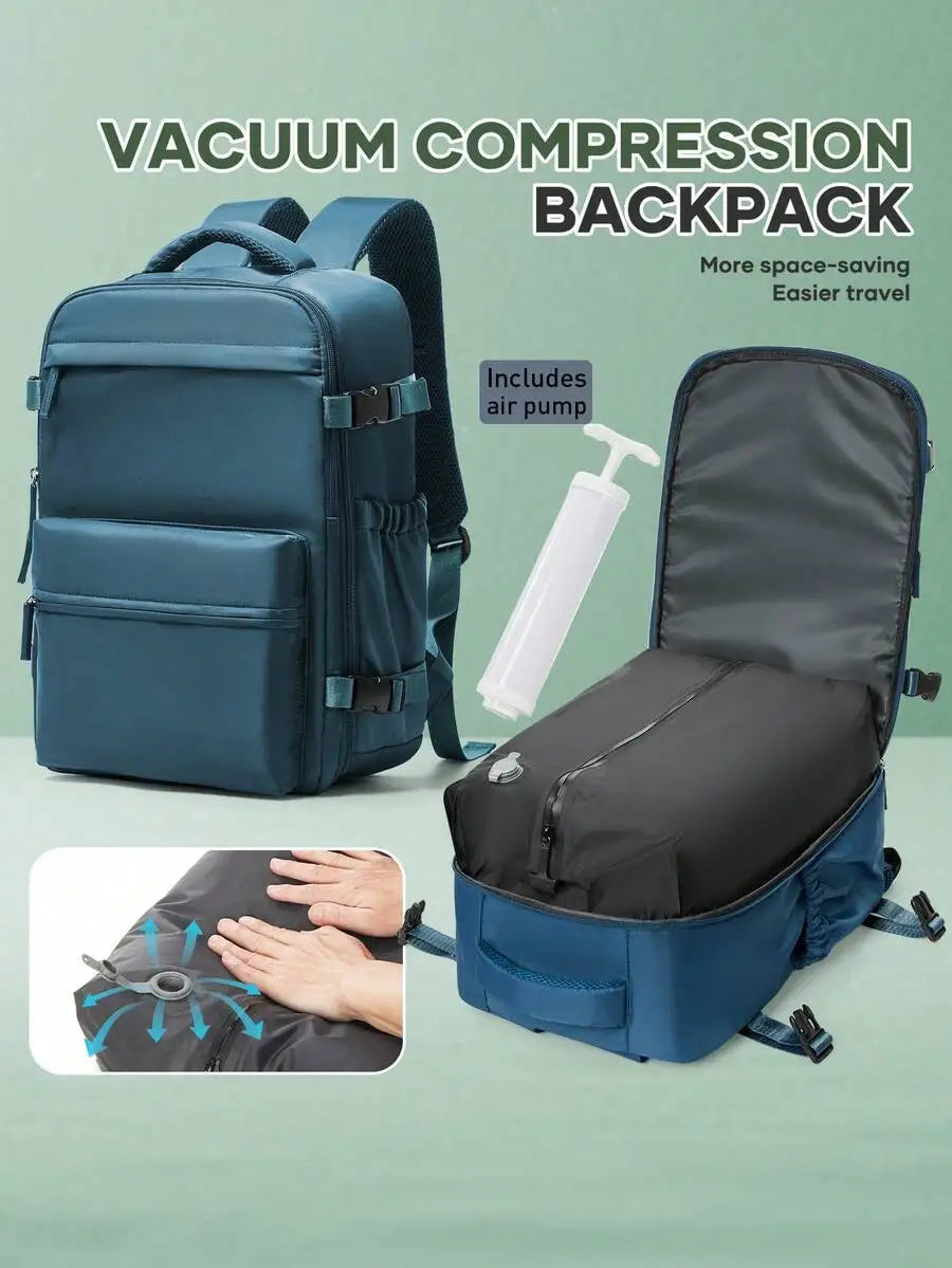 Floless Portable Travel Backpack With Vacuum Compression Technology, Suitable For Airplane Travel, Waterproof Unisex Travel Backpack Luggage Fits 14-Inch Laptop, Large Capacity Weekend Travel Bag, Lightweight College Backpack