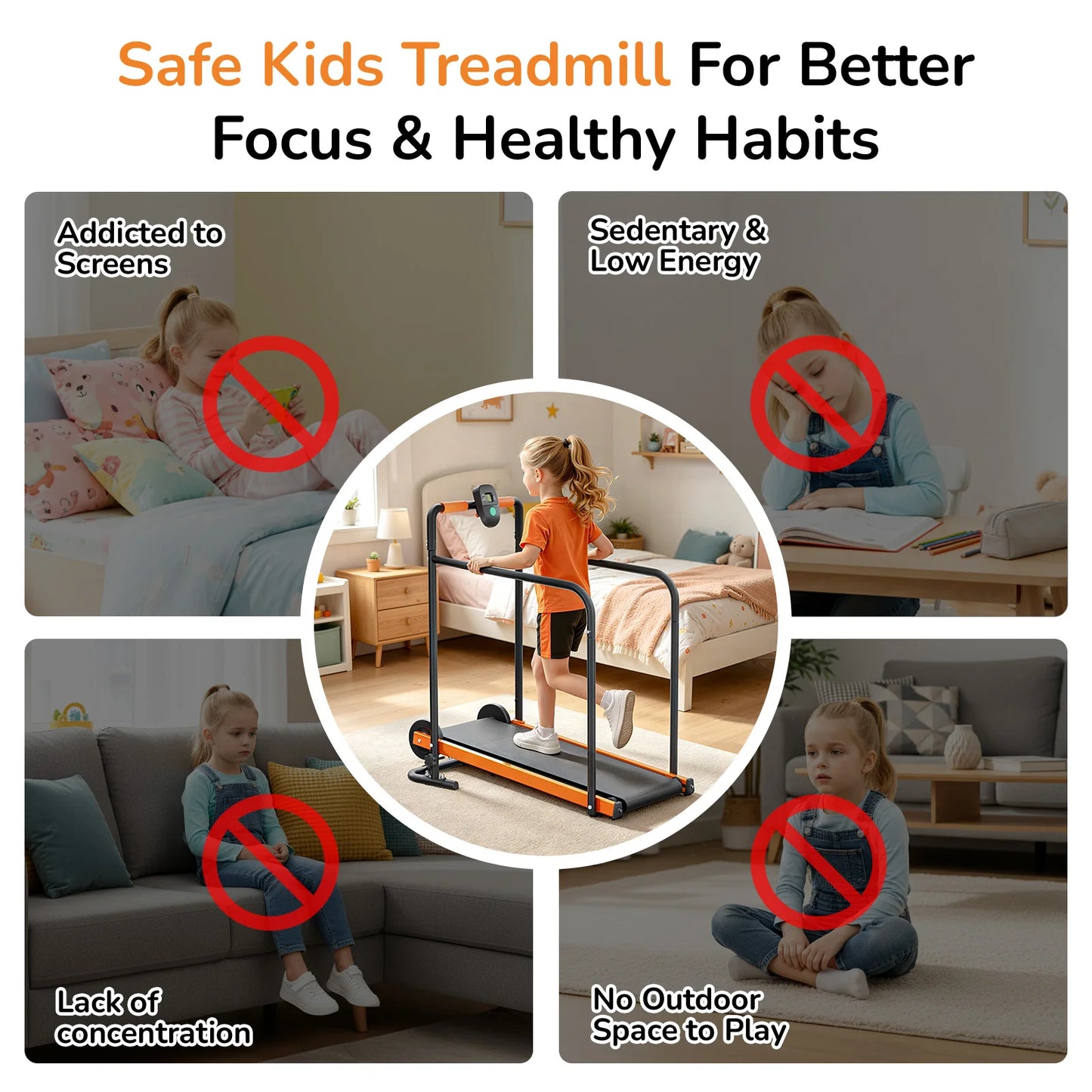 AKLUER Kids Walking Pad Treadmill Self Propelled Indoor Exercise