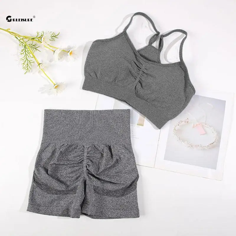 CHRLEISURE Seamless Sports Set Women Yoga Suit With Cycling Shorts - Alice's Wellness Hub