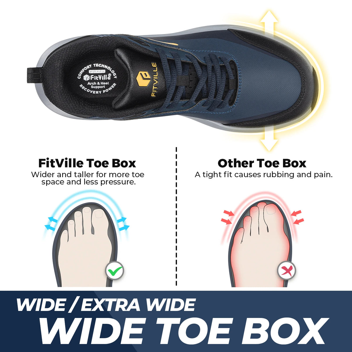 FitVille Men'S Wide Low-Top Hiking & Walking Shoes Waterproof Non-Slip Soft Toe Outdoor Work Footwear With Arch Support, Heel Pain Relief Sneakers For Long Hikes, Trekking, Trails, Wide Feet & All-Day Standing