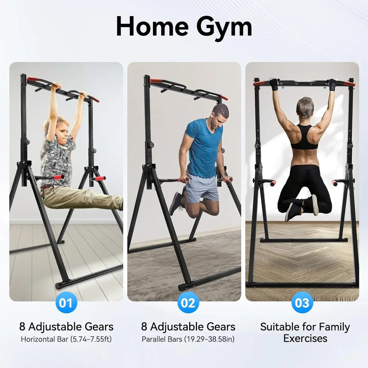 NEW Foldable Power Tower Dip Station, Height Adjustable,175cm-230 cm, Triangular Pull Up Station, 200kg, Multifunctional Fitness