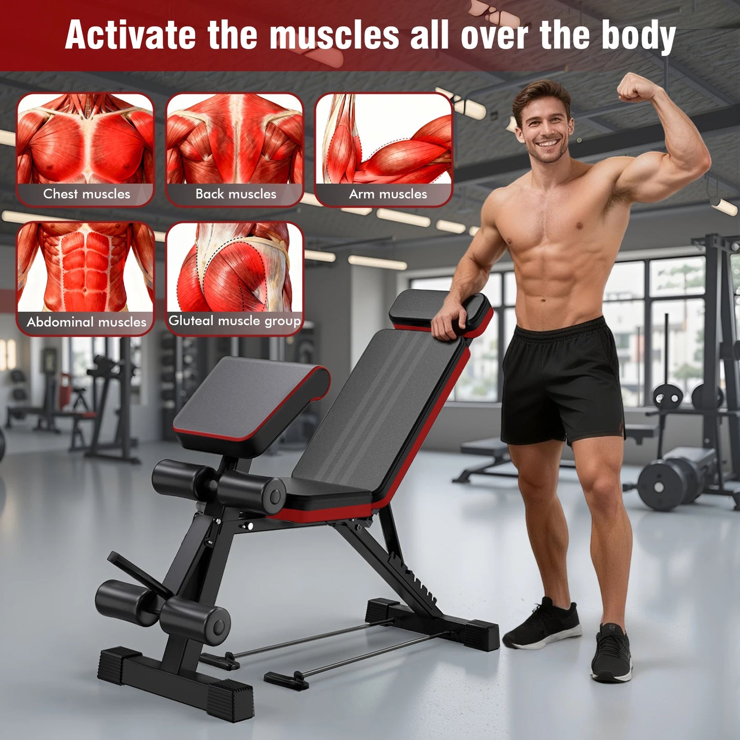 Foldable 7-Level Weight Bench With Extended Headrest And Leg Extension - Alice's Wellness Hub