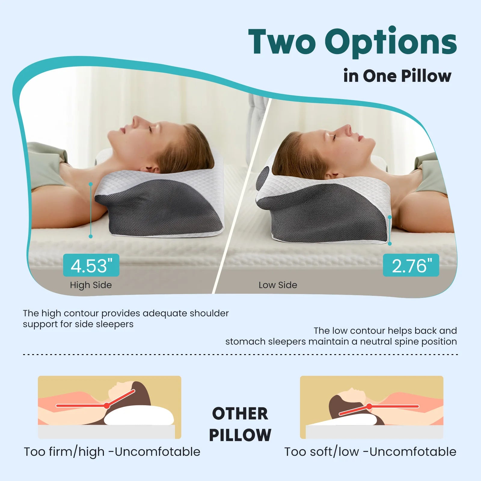 JHK Ergonomic Memory Foam Cervical Pillow With Cooling Pillowcase - Alice's Wellness Hub