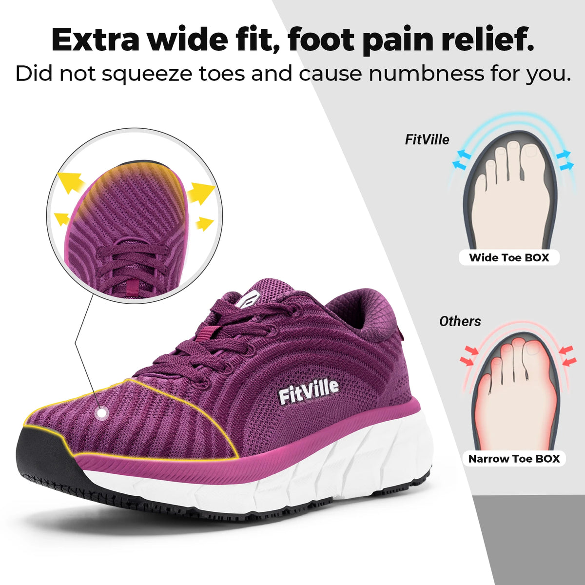 Fittington Wide Toe Women's Sport Shoes Comfortable Casual Sneakers Non Slip Lightweight Walking Jogging Shoes with Arch Support