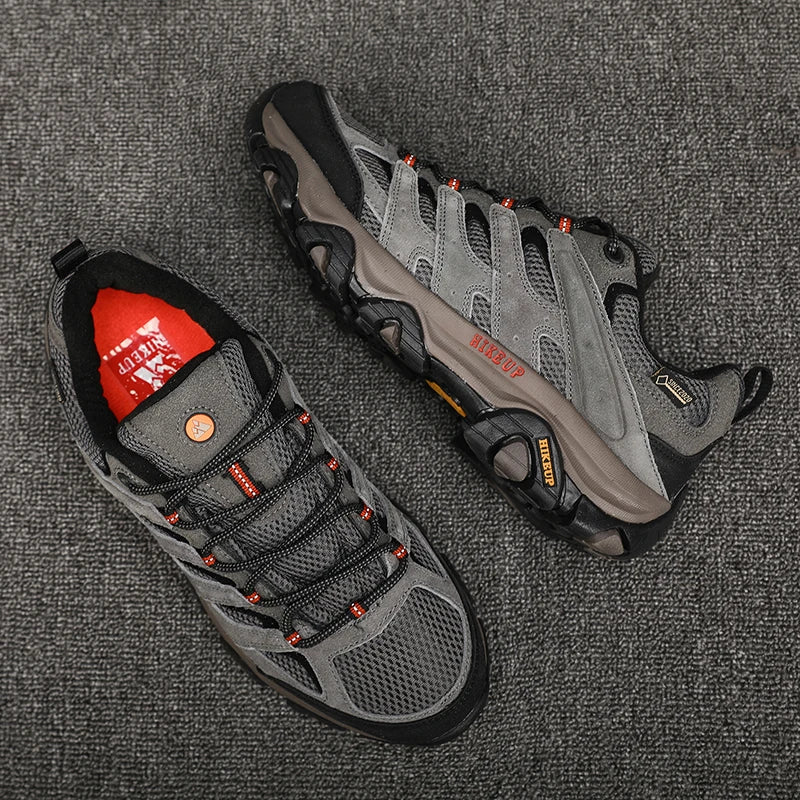 HIKEUP Men Leather Hiking Shoes Breathable Trekking Sneakers For Outdoor