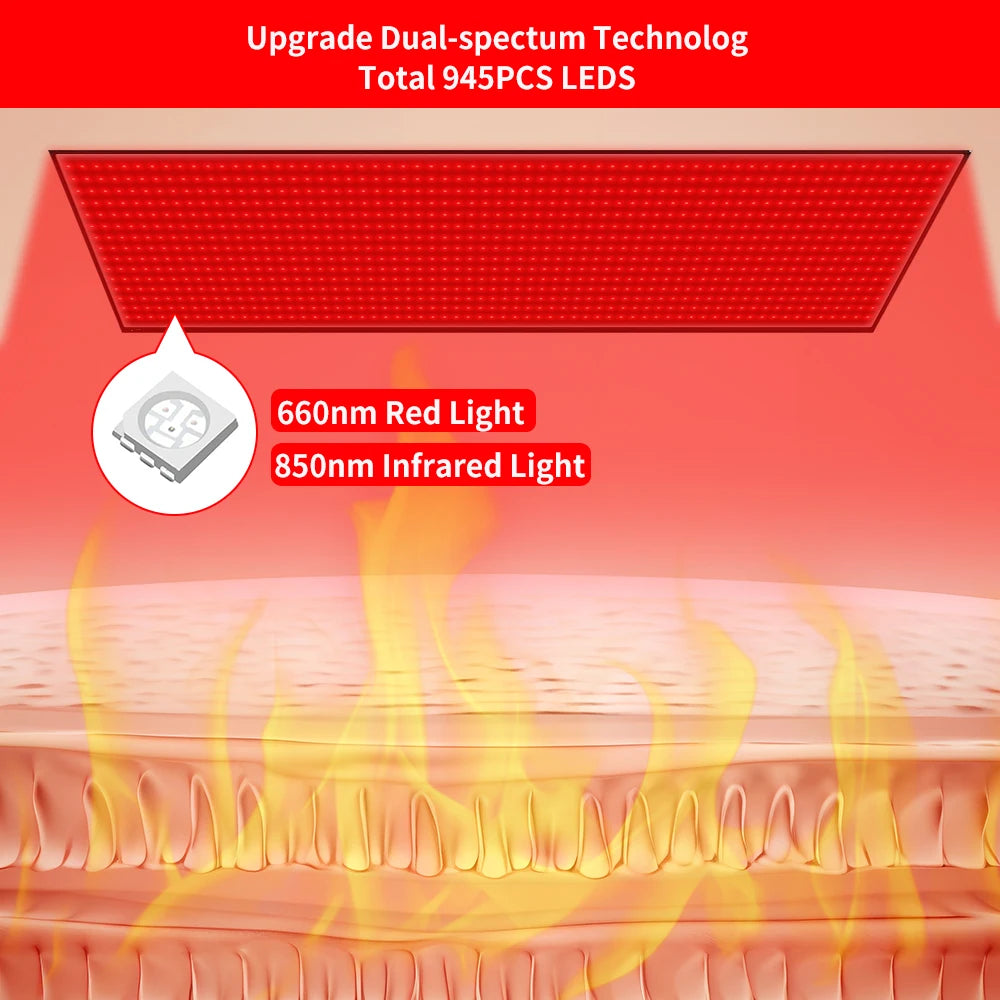 Red Light Mat Full Body 63" x 23.6" 945pcs LEDs 660nm and 850nm Red Light Blanket Whole Body LED Light Relax Pad