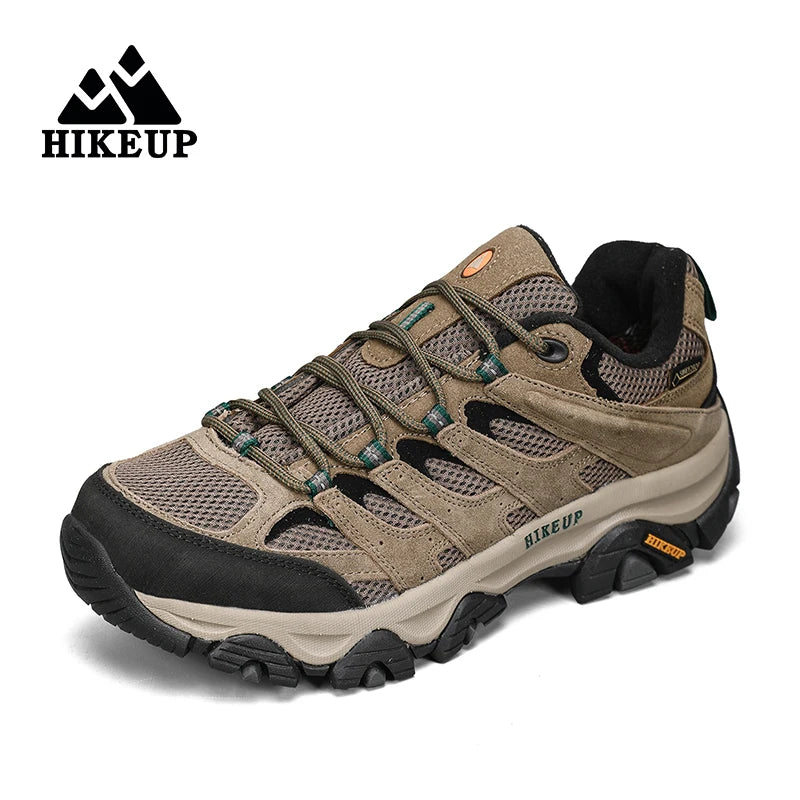 HIKEUP Men Leather Hiking Shoes Breathable Trekking Sneakers For Outdoor