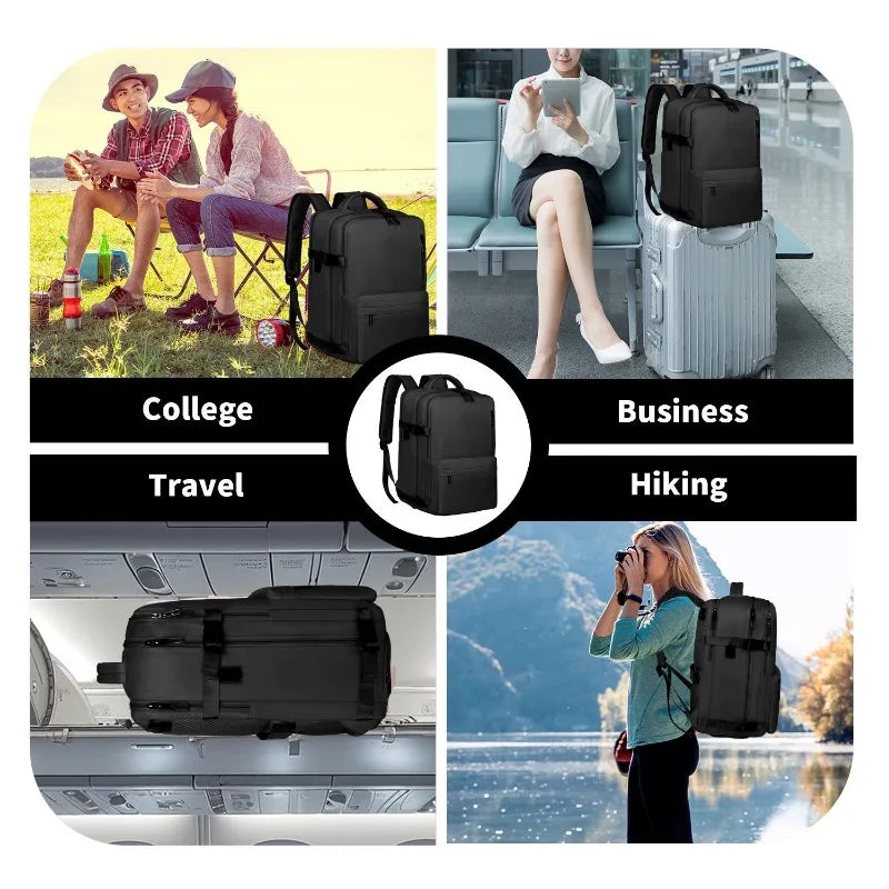 Travel Backpack for Men Women, 15.6 Inch Laptop Backpack with USB Charging Hole, College Bookbag, Large Capacity Black Computer Backpacks for Work,Daily Commute, Airplane Travel & School