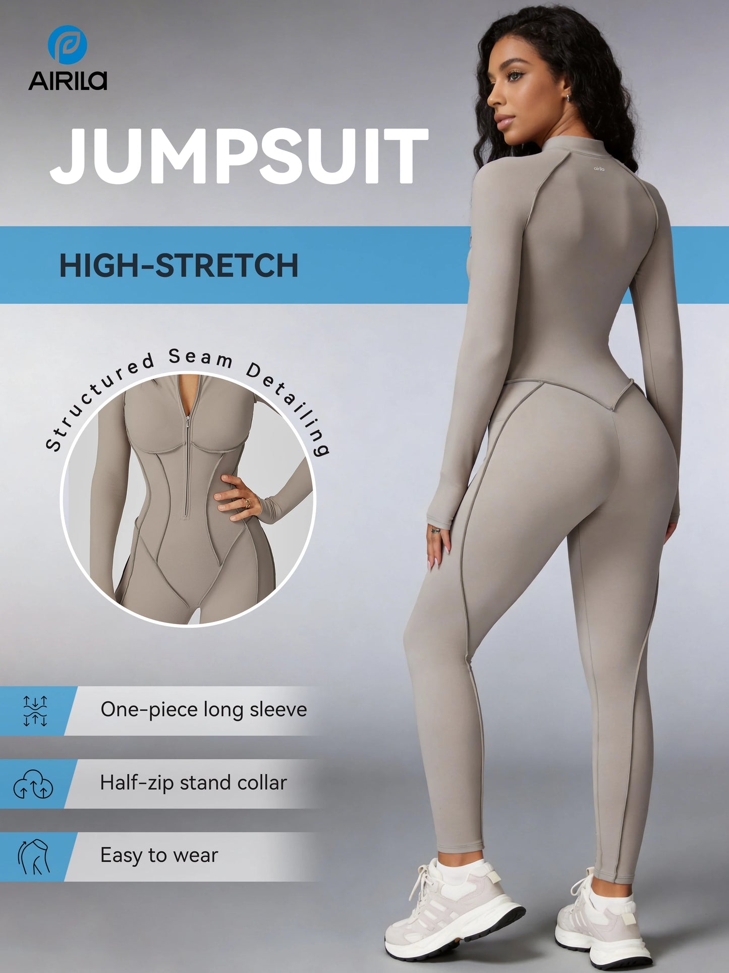 Women Zip Front Long Sleeve Yoga And Pilates Jumpsuit