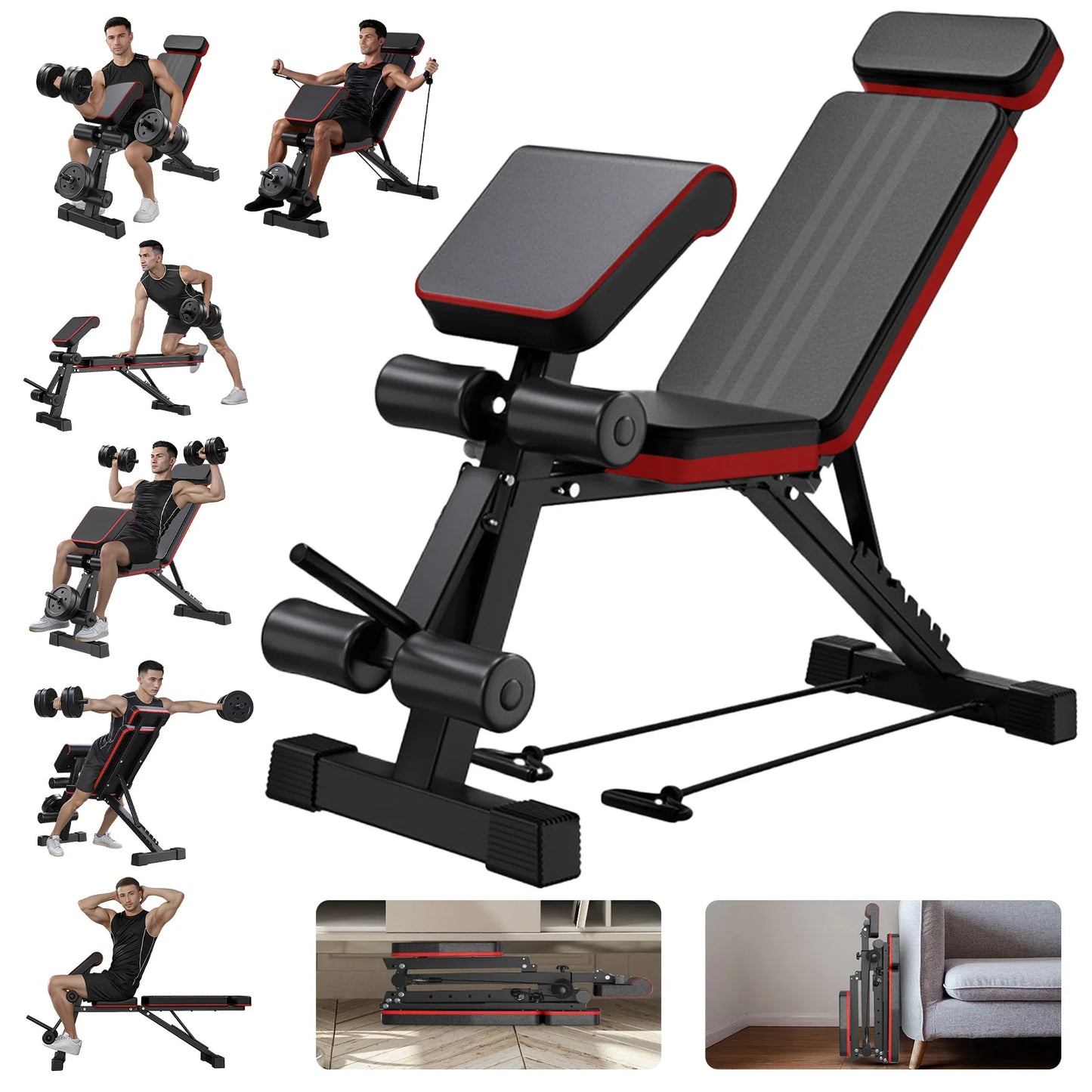 Foldable 7-Level Weight Bench With Extended Headrest And Leg Extension - Alice's Wellness Hub