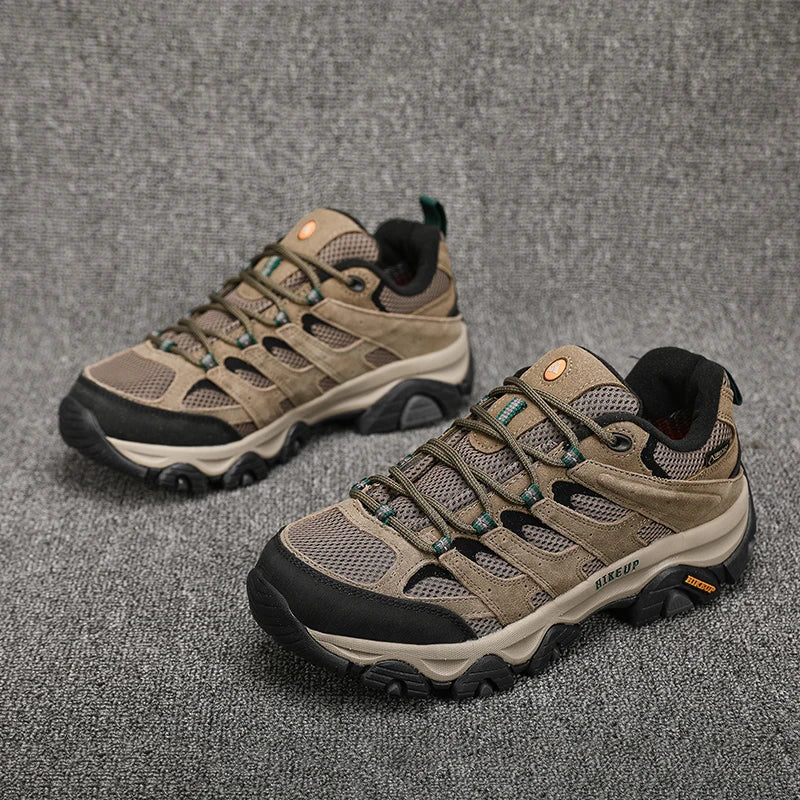 HIKEUP Men Leather Hiking Shoes Breathable Trekking Sneakers For Outdoor