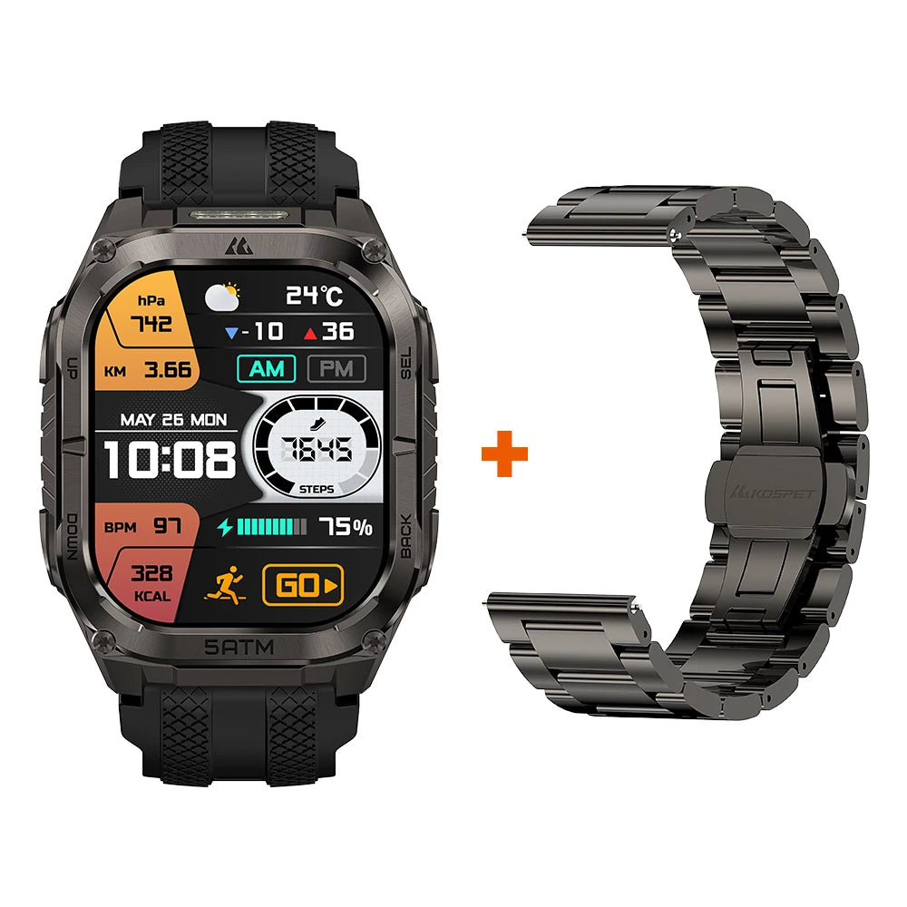 KOSPET Tank M4C Rugged Smartwatch Military GPS With Flashlight 5ATM