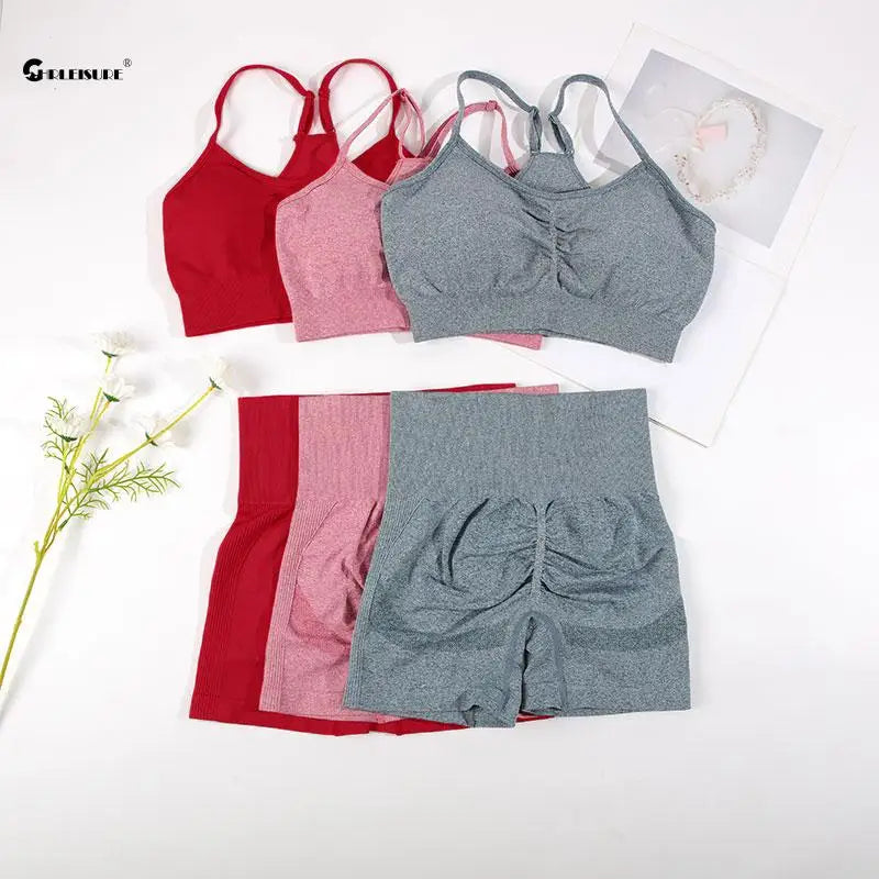 CHRLEISURE Seamless Sports Set Women Yoga Suit With Cycling Shorts - Alice's Wellness Hub
