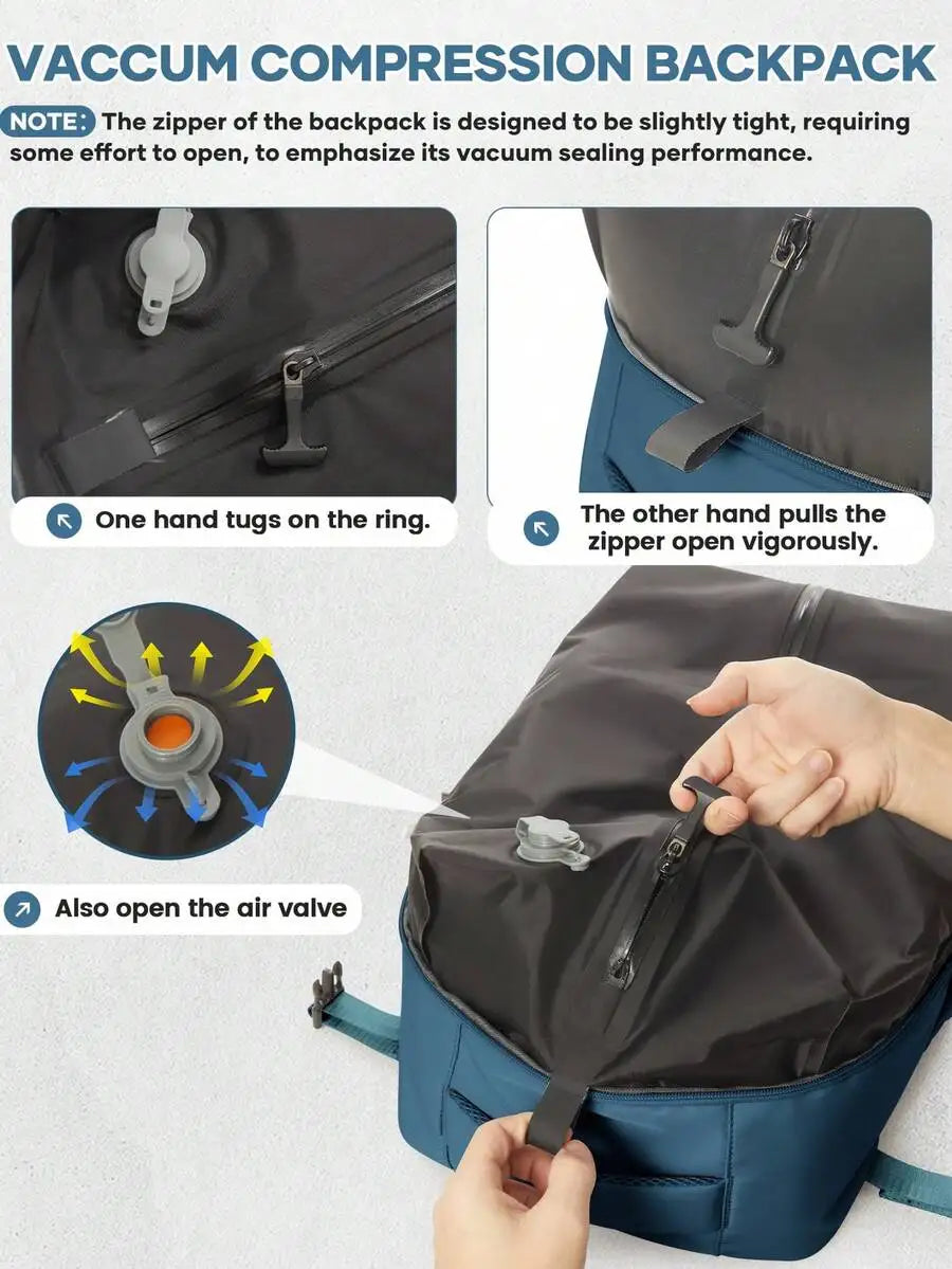Floless Portable Travel Backpack With Vacuum Compression Technology, Suitable For Airplane Travel, Waterproof Unisex Travel Backpack Luggage Fits 14-Inch Laptop, Large Capacity Weekend Travel Bag, Lightweight College Backpack