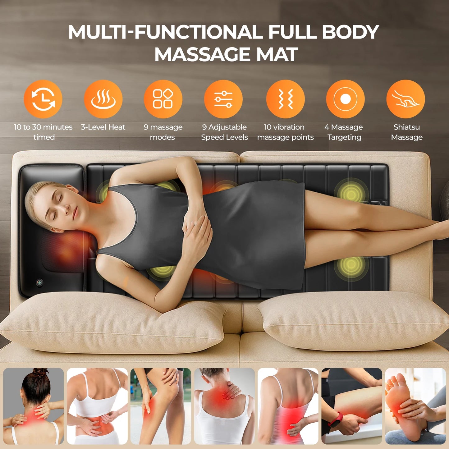 HOMEMASSA Shiatsu Full Body Massage Mat With Heat 10 Motors - Alice's Wellness Hub