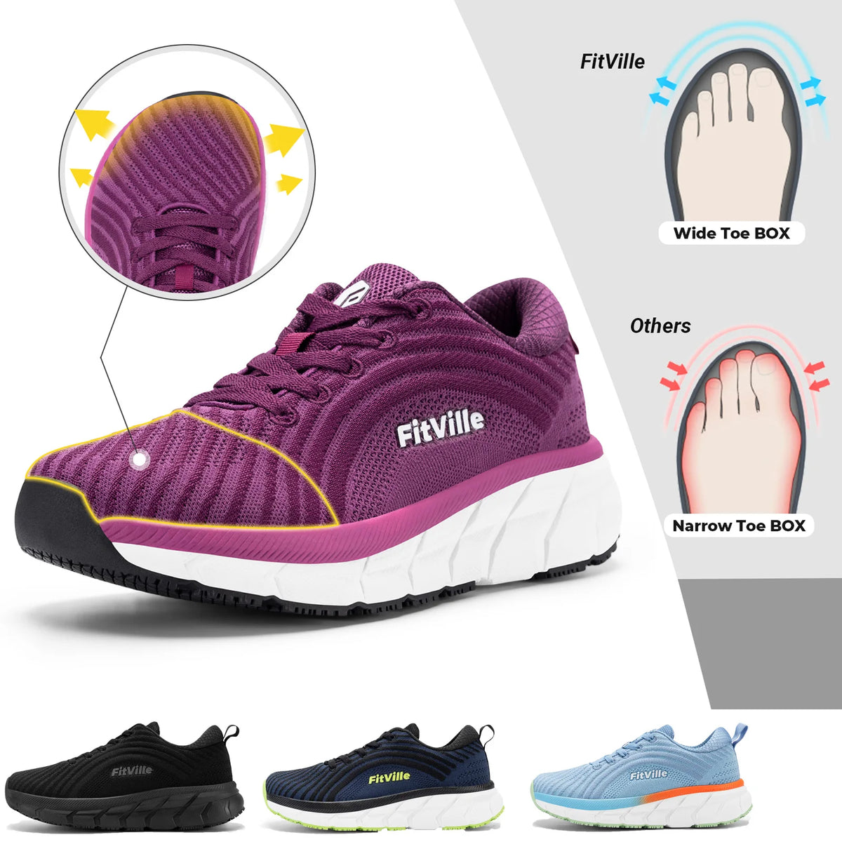 Fittington Wide Toe Women's Sport Shoes Comfortable Casual Sneakers Non Slip Lightweight Walking Jogging Shoes with Arch Support