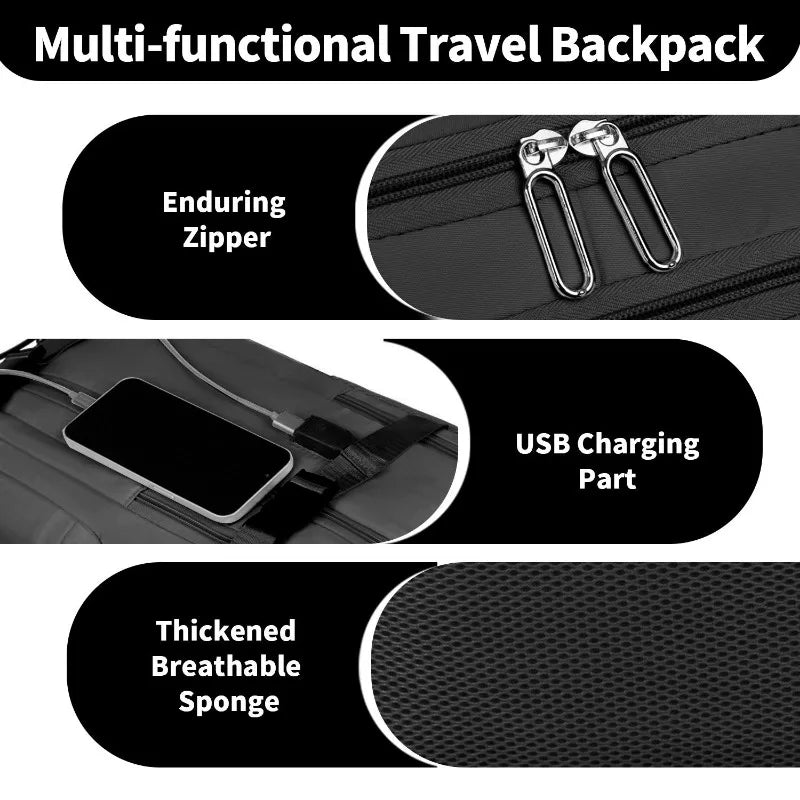 Travel Backpack for Men Women, 15.6 Inch Laptop Backpack with USB Charging Hole, College Bookbag, Large Capacity Black Computer Backpacks for Work,Daily Commute, Airplane Travel & School