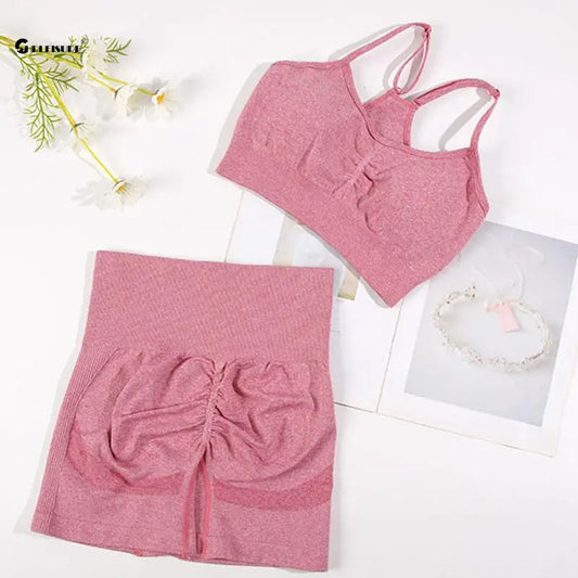 CHRLEISURE Seamless Sports Set Women Yoga Suit With Cycling Shorts - Alice's Wellness Hub