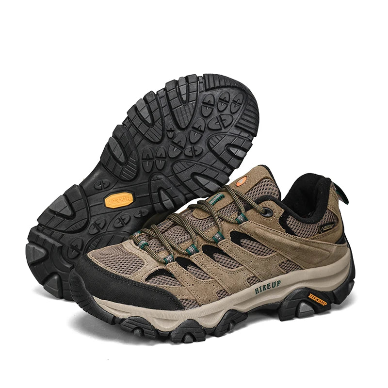 HIKEUP Men Leather Hiking Shoes Breathable Trekking Sneakers For Outdoor