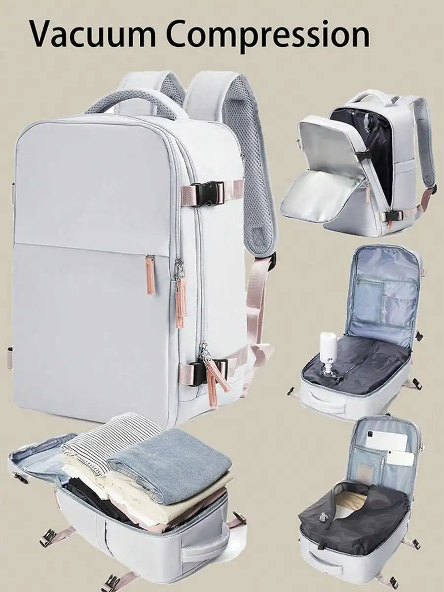 Floless Portable Travel Backpack With Vacuum Compression Technology, Suitable For Airplane Travel, Waterproof Unisex Travel Backpack Luggage Fits 14-Inch Laptop, Large Capacity Weekend Travel Bag, Lightweight College Backpack