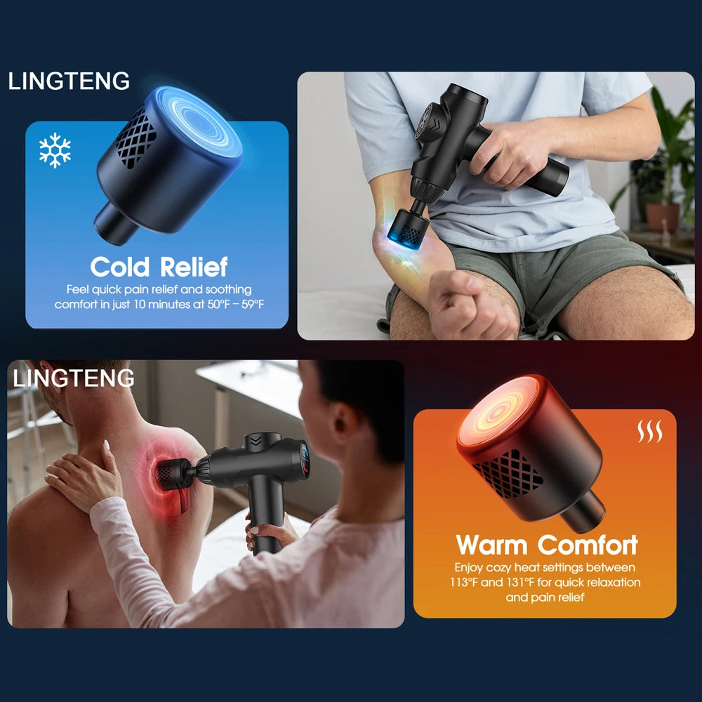 LINGTENG Massage Gun With Hot And Cold Functions, 7 Heads, Deep Tissue Massager - Alice's Wellness Hub