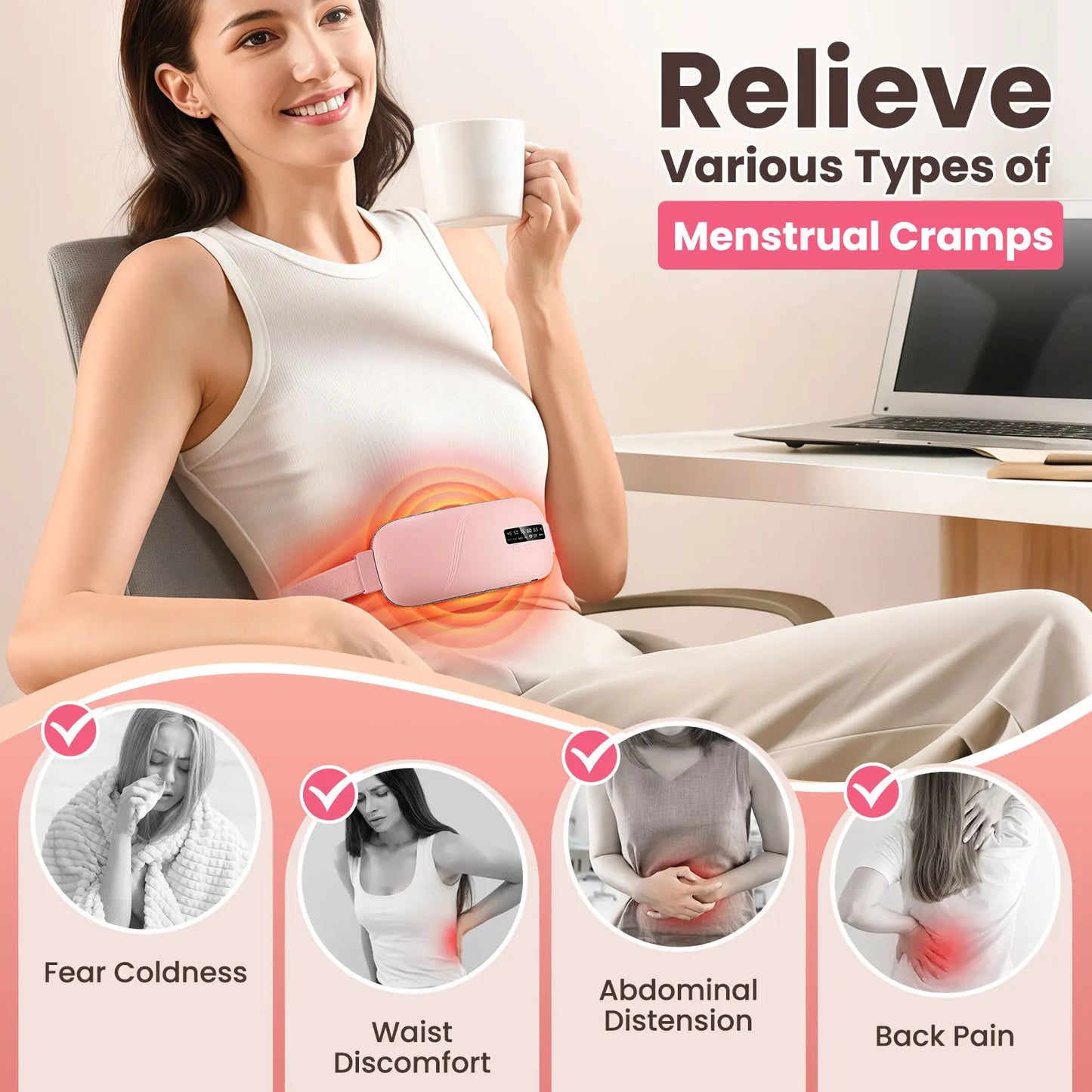 Hailicare Menstrual Heating Pad Belt Rechargeable Waist Massager