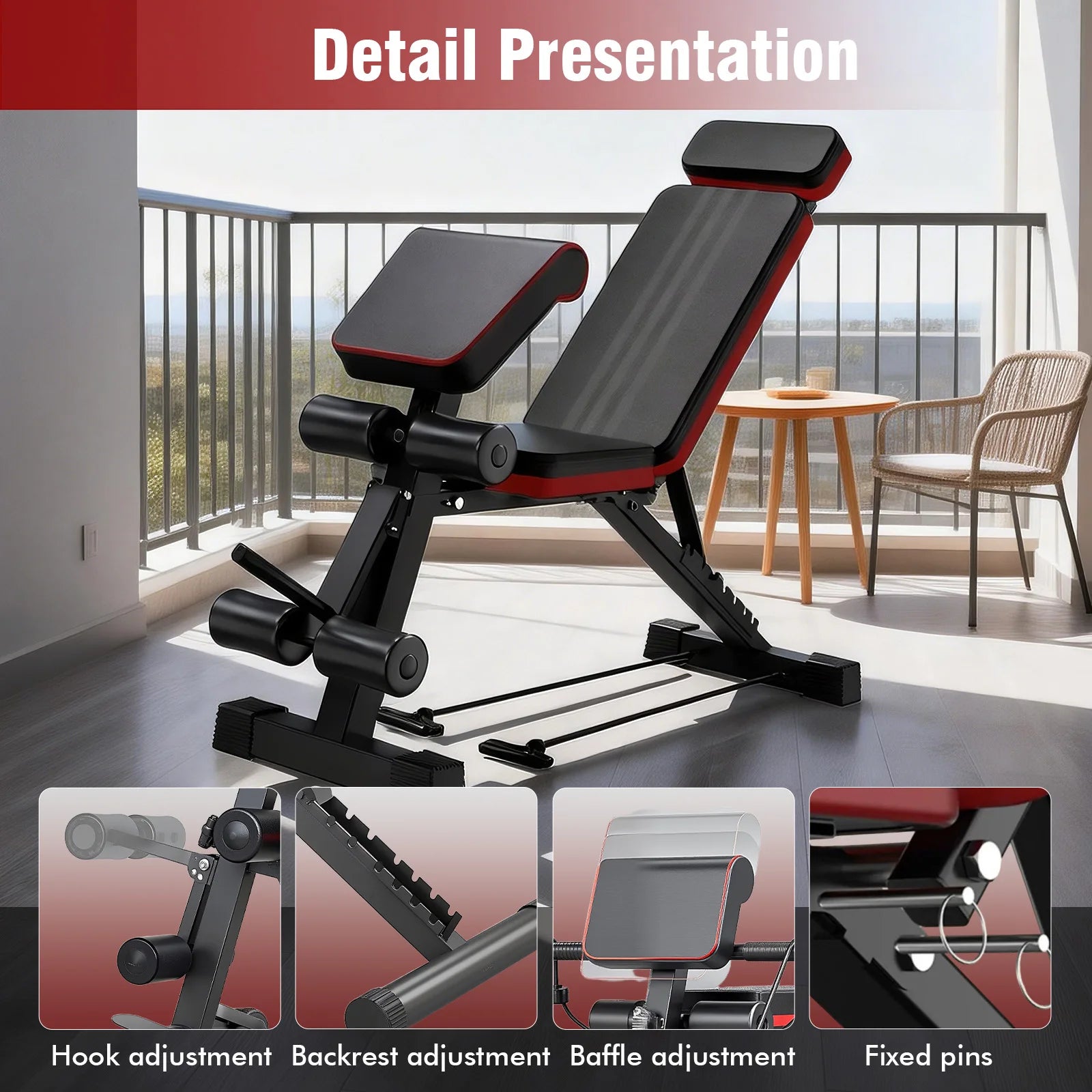 Foldable 7-Level Weight Bench With Extended Headrest And Leg Extension - Alice's Wellness Hub