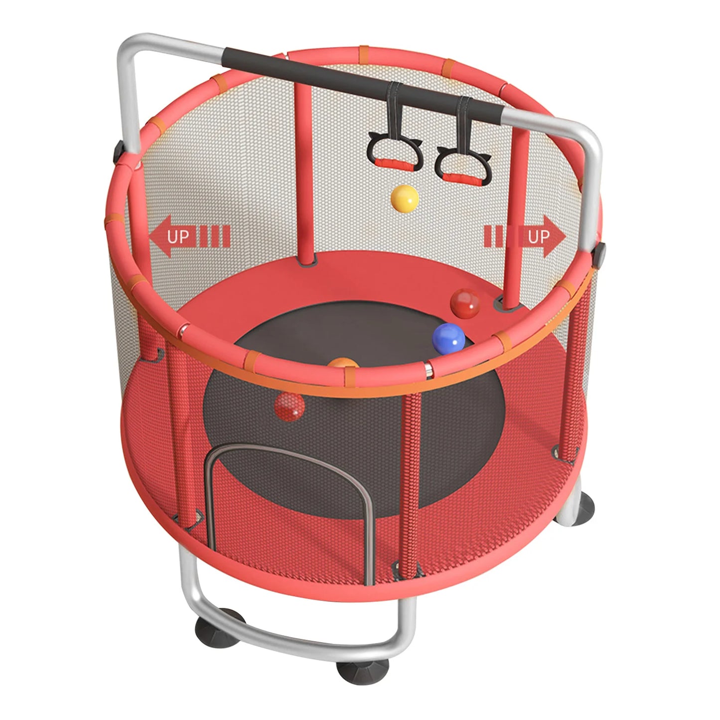 Kids Trampoline With Enclosure Net Safety Pads And Basketball Hoop