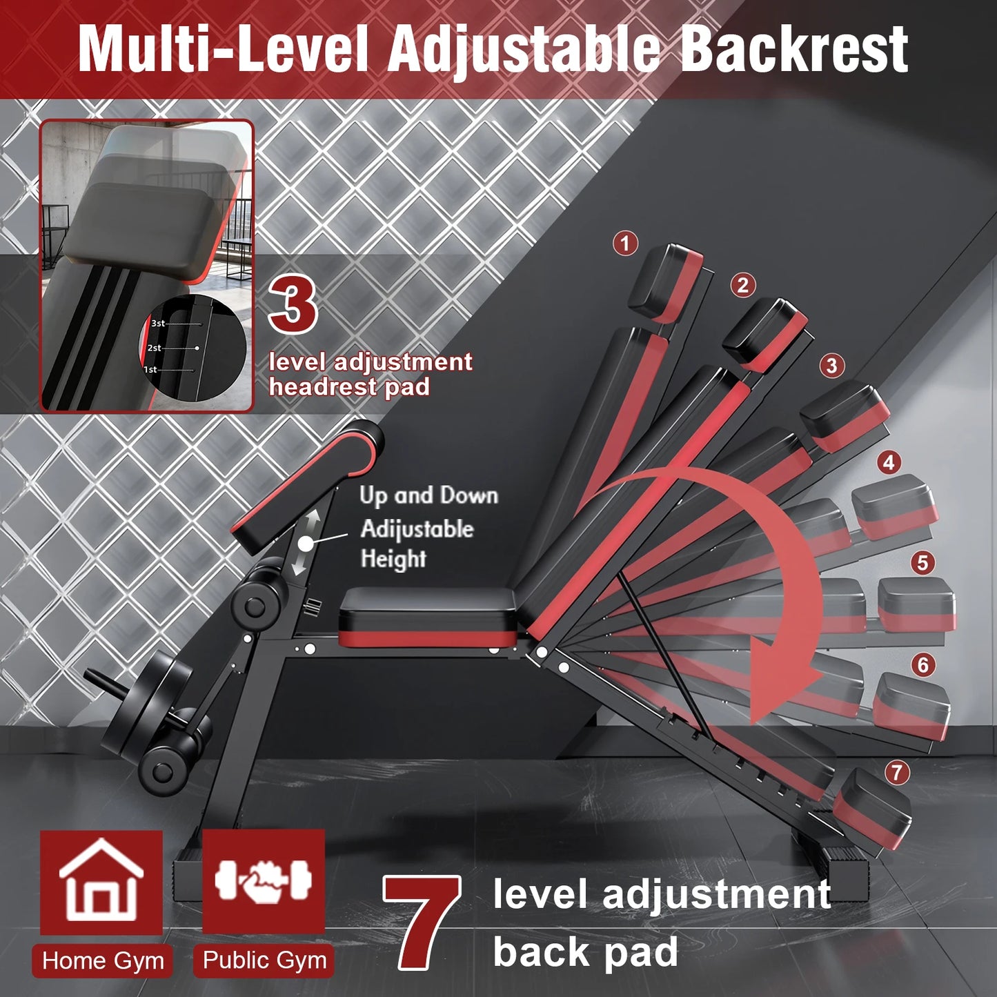 Foldable 7-Level Weight Bench With Extended Headrest And Leg Extension - Alice's Wellness Hub
