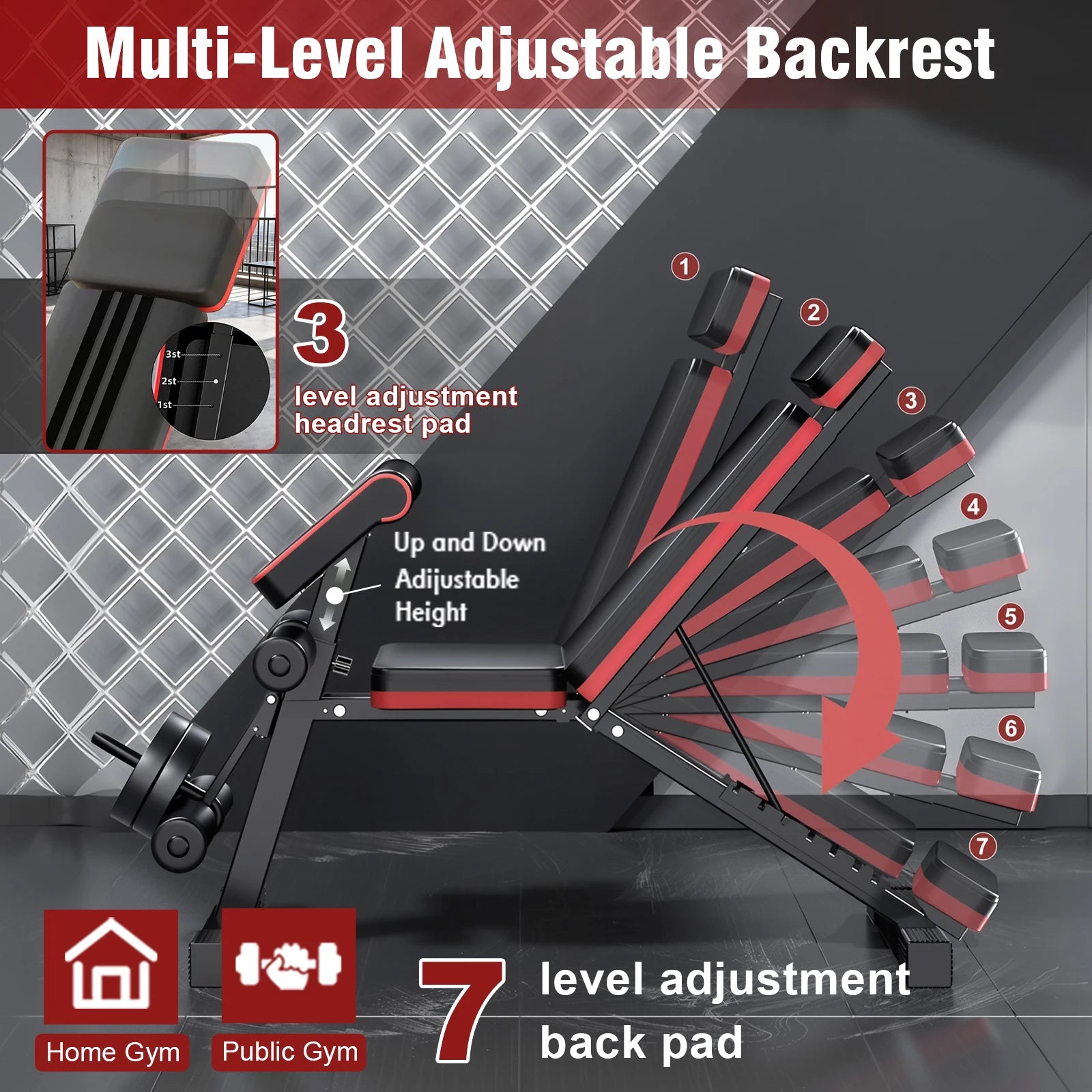 Foldable 7-Level Weight Bench With Extended Headrest And Leg Extension - Alice's Wellness Hub