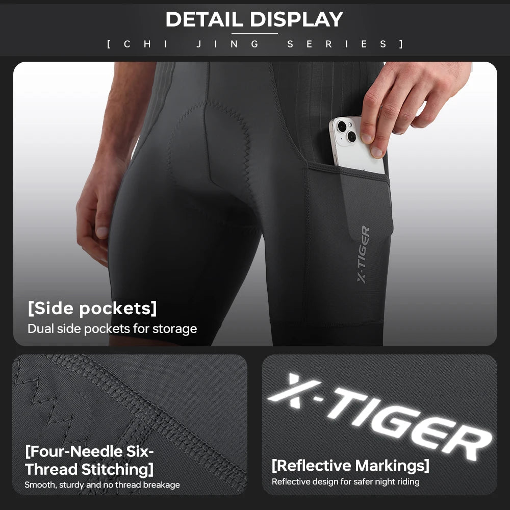 Xtiger Men Long Distance Cycling Shorts Quick Dry Shock Pad