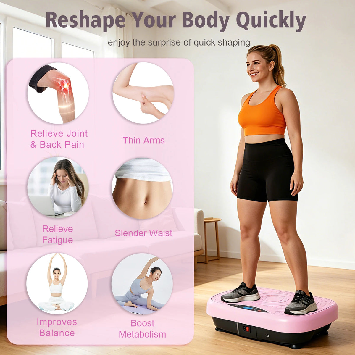 Portable Vibration Plate Exercise Machine With Bluetooth And Resistance Bands