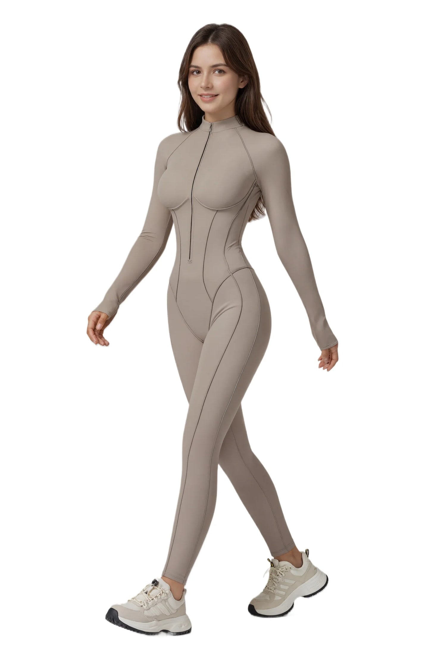 Women Zip Front Long Sleeve Yoga And Pilates Jumpsuit