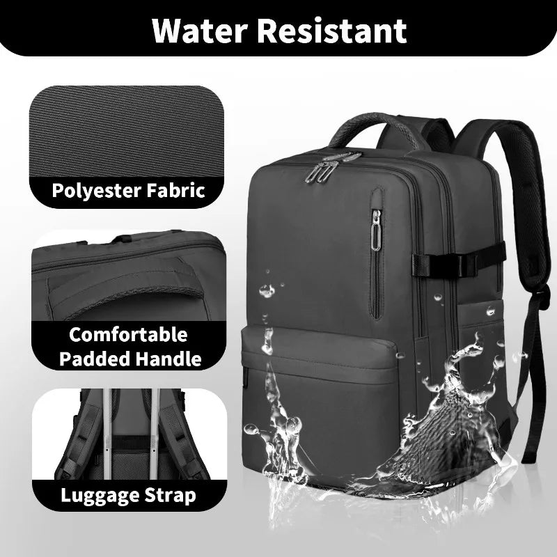 Travel Backpack for Men Women, 15.6 Inch Laptop Backpack with USB Charging Hole, College Bookbag, Large Capacity Black Computer Backpacks for Work,Daily Commute, Airplane Travel & School