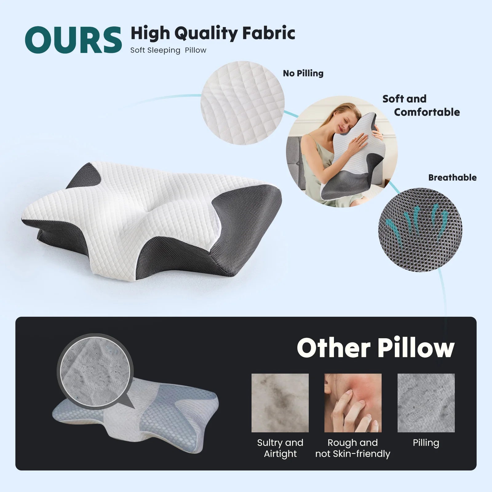 JHK Ergonomic Memory Foam Cervical Pillow With Cooling Pillowcase - Alice's Wellness Hub
