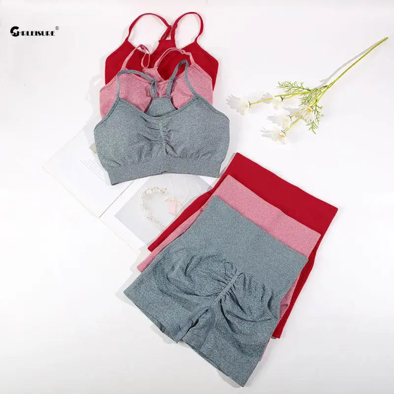 CHRLEISURE Seamless Sports Set Women Yoga Suit With Cycling Shorts - Alice's Wellness Hub