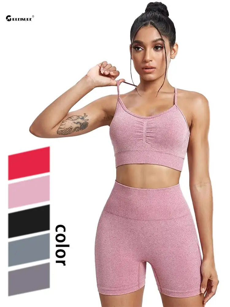 CHRLEISURE Seamless Sports Set Women Yoga Suit With Cycling Shorts - Alice's Wellness Hub