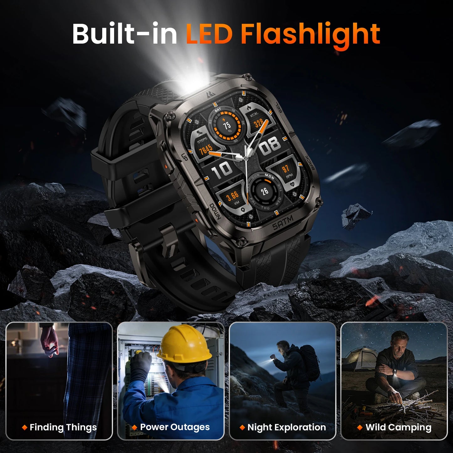 KOSPET Tank M4C Rugged Smartwatch Military GPS With Flashlight 5ATM
