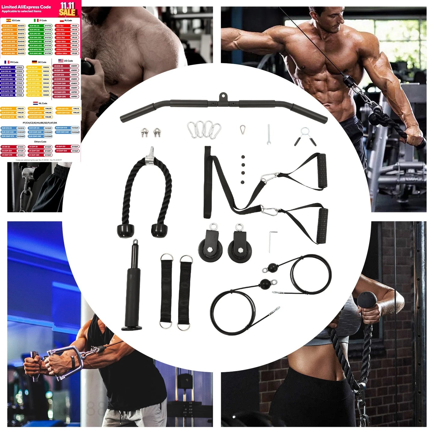 Cable Weight Pulley System For Home Gym With Safety Ropes