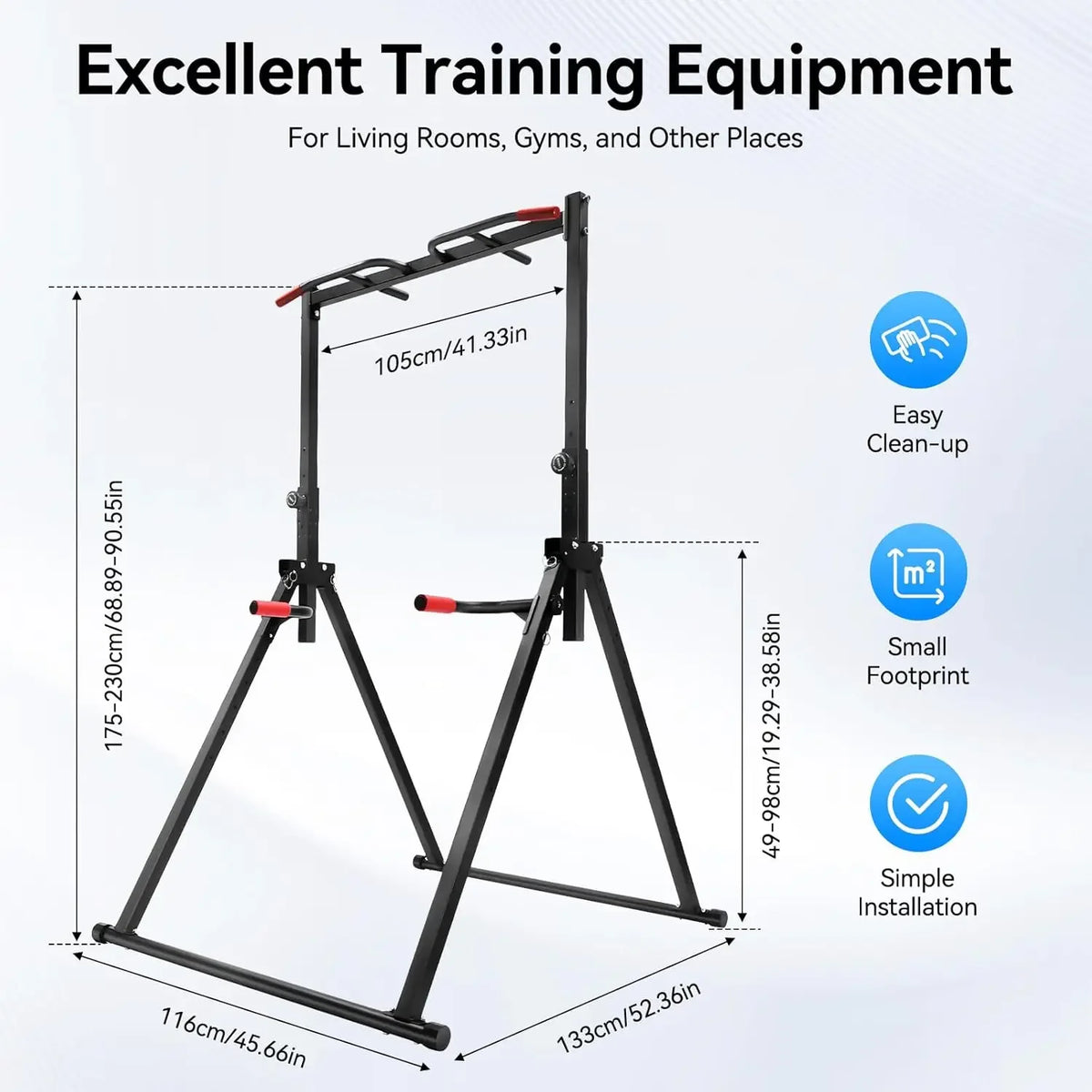 NEW Foldable Power Tower Dip Station, Height Adjustable,175cm-230 cm, Triangular Pull Up Station, 200kg, Multifunctional Fitness