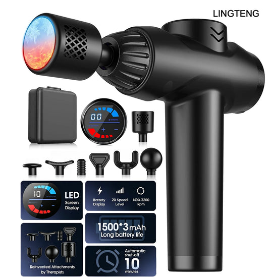 LINGTENG Massage Gun With Hot And Cold Functions, 7 Heads, Deep Tissue Massager - Alice's Wellness Hub