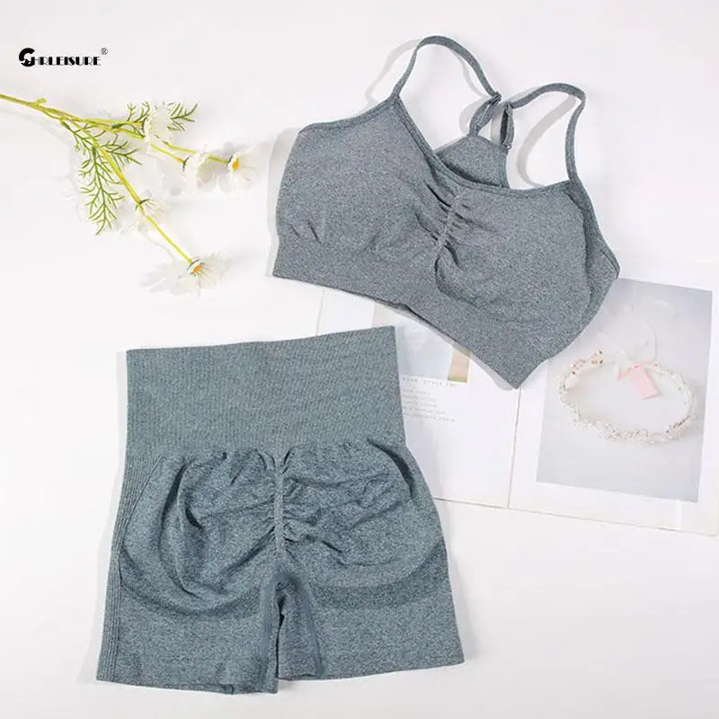 CHRLEISURE Seamless Sports Set Women Yoga Suit With Cycling Shorts - Alice's Wellness Hub