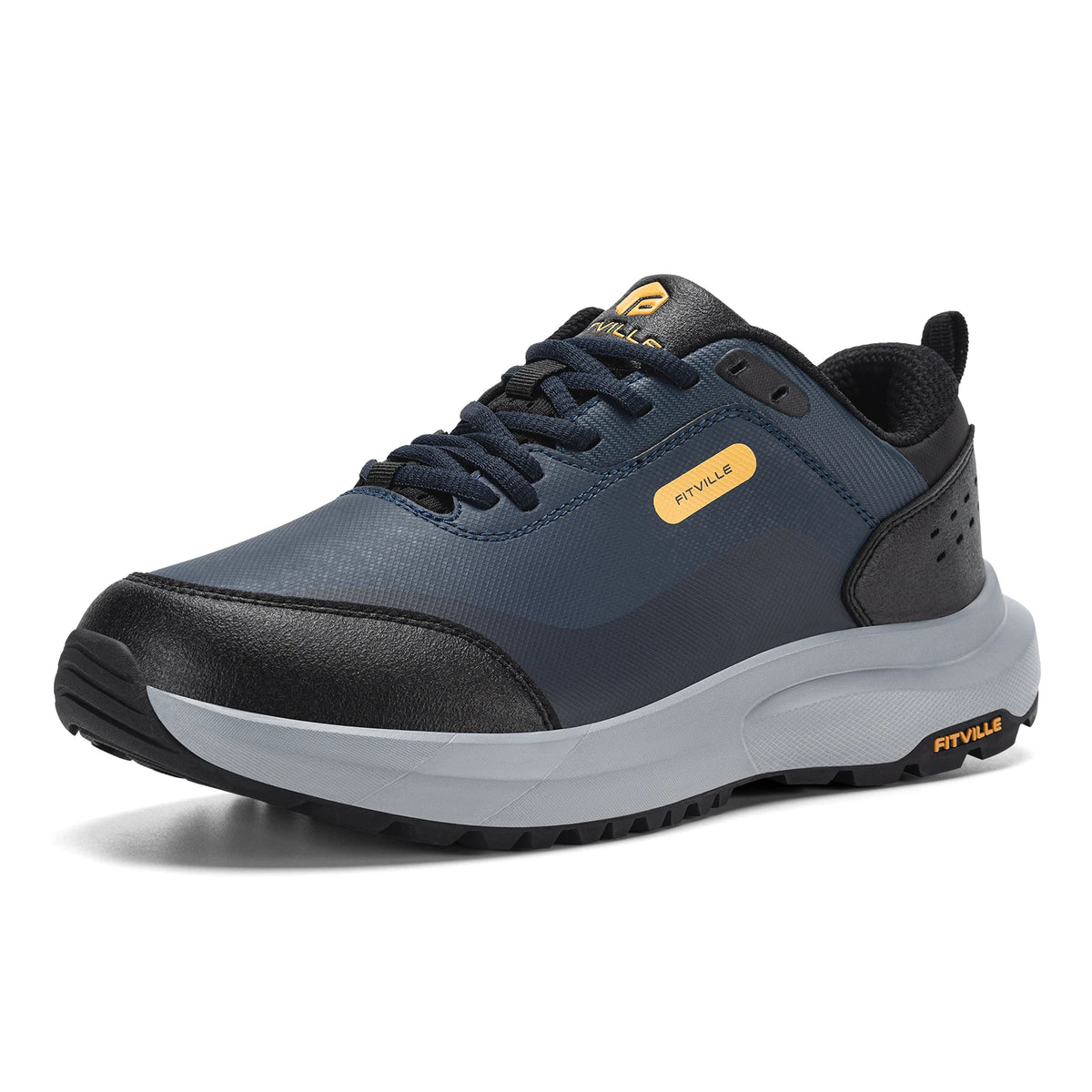 FitVille Men'S Wide Low-Top Hiking & Walking Shoes Waterproof Non-Slip Soft Toe Outdoor Work Footwear With Arch Support, Heel Pain Relief Sneakers For Long Hikes, Trekking, Trails, Wide Feet & All-Day Standing