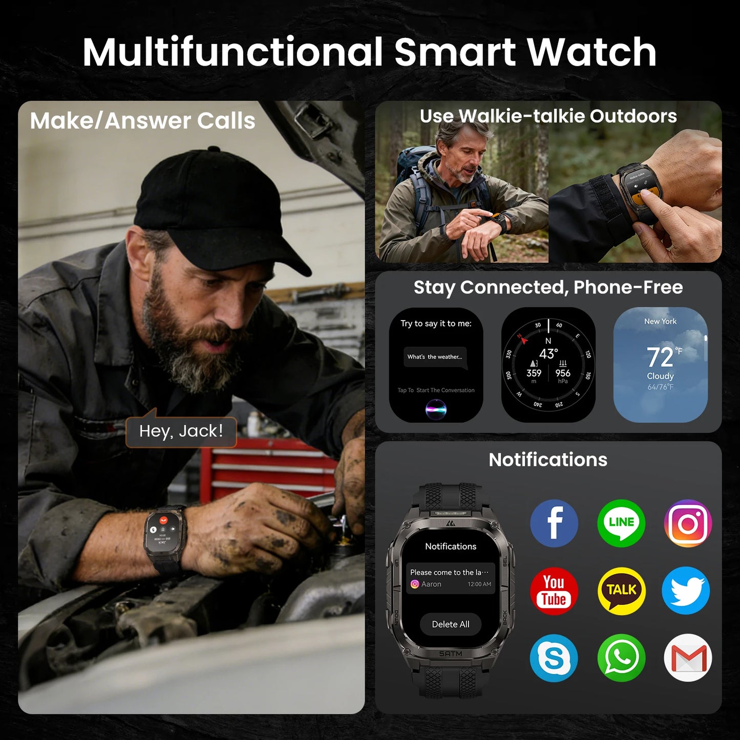 KOSPET Tank M4C Rugged Smartwatch Military GPS With Flashlight 5ATM