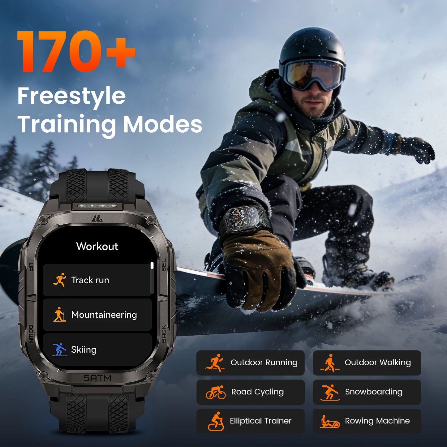 KOSPET Tank M4C Rugged Smartwatch Military GPS With Flashlight 5ATM