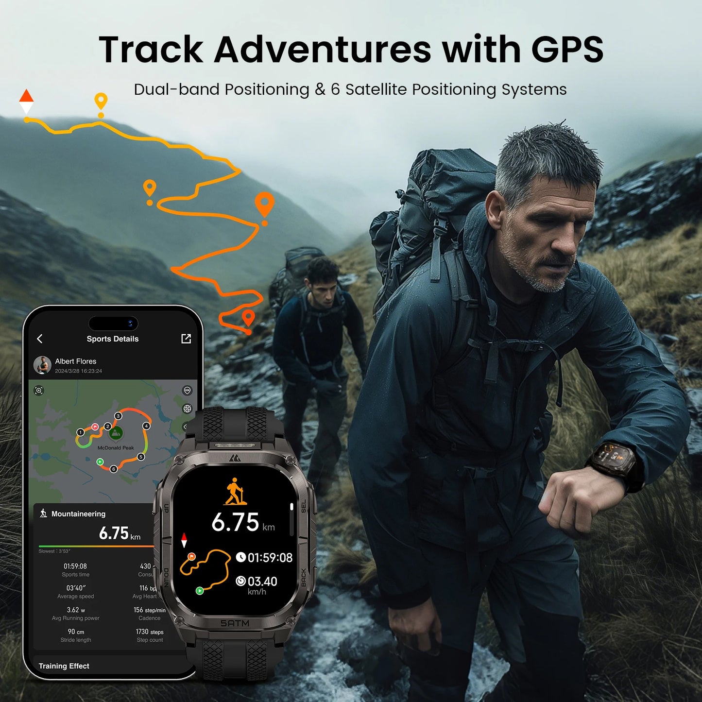KOSPET Tank M4C Rugged Smartwatch Military GPS With Flashlight 5ATM