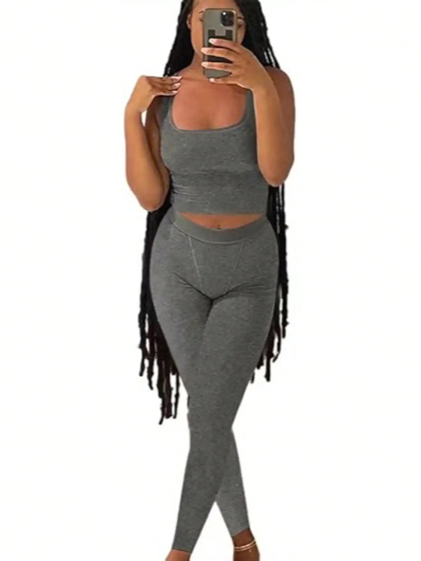 Women Ribbed Crop Tank Top And High Waist Yoga Leggings Set